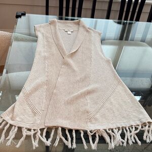 LOFT Latte Cream Knit Vest with Fringe